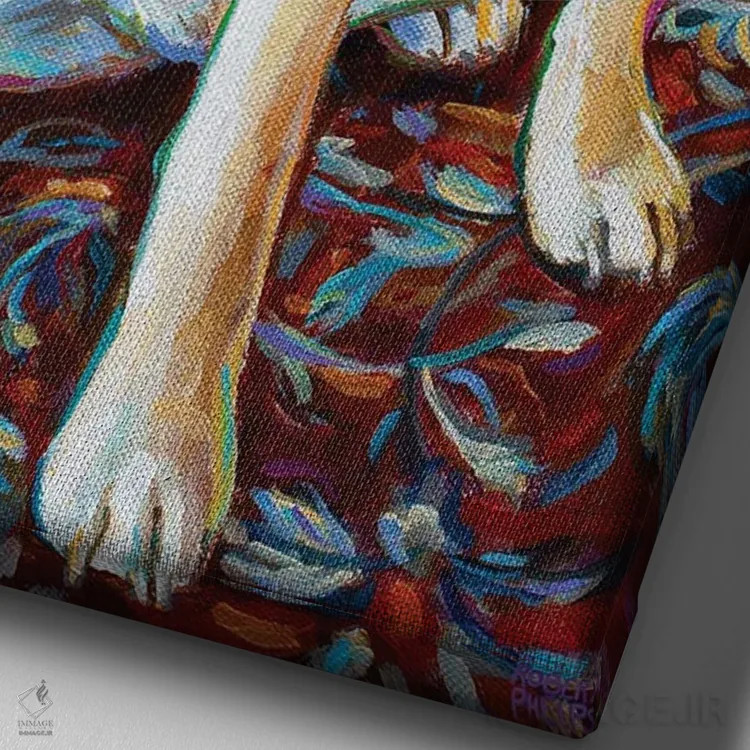 تابلو دکوراتیو تنی لابرادور بلوند اثر رابرت فلپس - نمای نزدیک بافت بوم