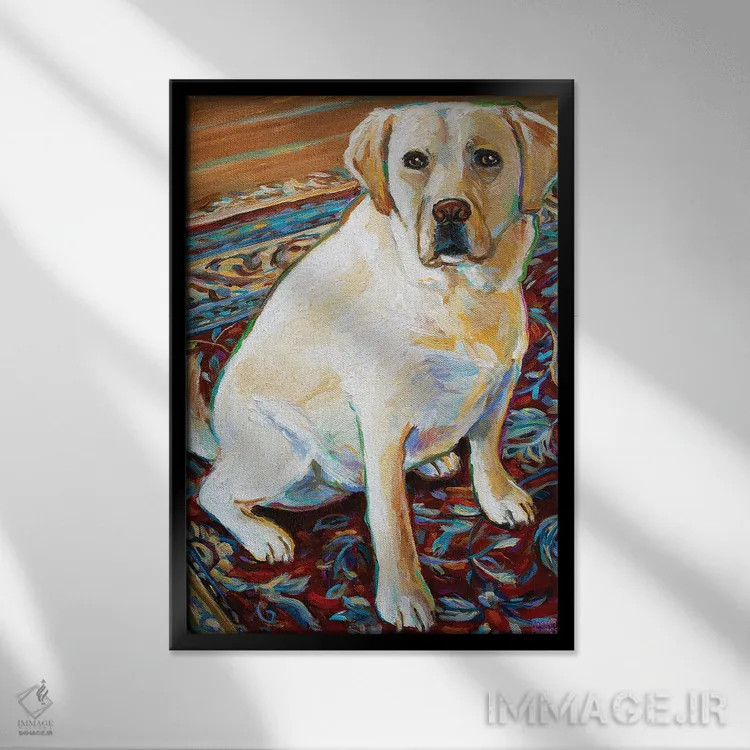 تابلو دکوراتیو تنی لابرادور بلوند اثر رابرت فلپس - نمای قابدار مشکی