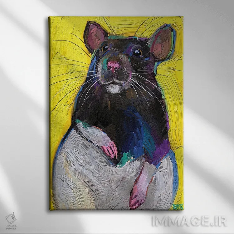 تابلو دکوراتیو موش بامزه روی زمینه زرد اثر رابرت فلپس - نمای روبهرو روی دیوار