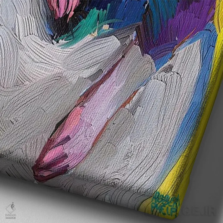 تابلو دکوراتیو موش بامزه روی زمینه زرد اثر رابرت فلپس - نمای نزدیک بافت بوم