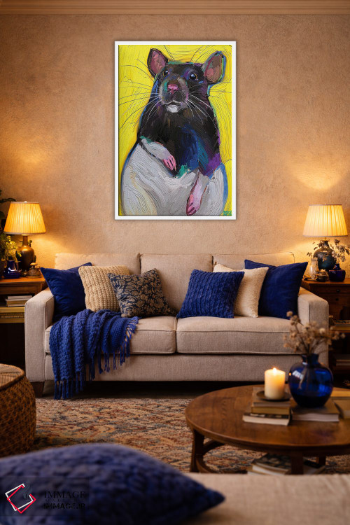 تابلو دکوراتیو موش بامزه روی زمینه زرد اثر رابرت فلپس - D1W