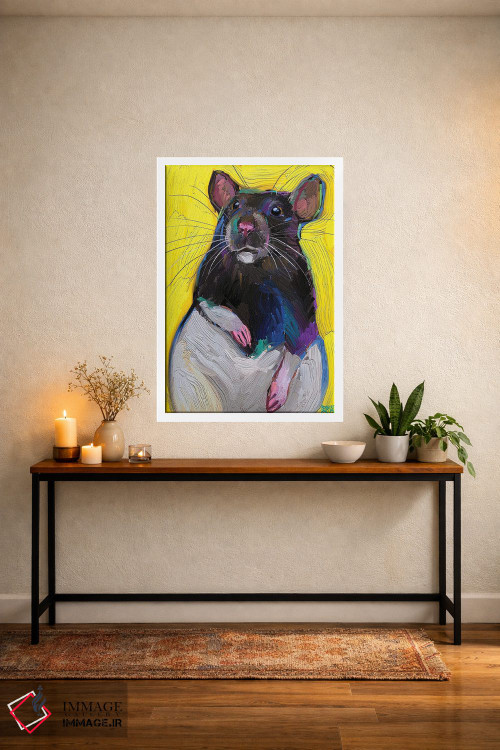 تابلو دکوراتیو موش بامزه روی زمینه زرد اثر رابرت فلپس - D2W