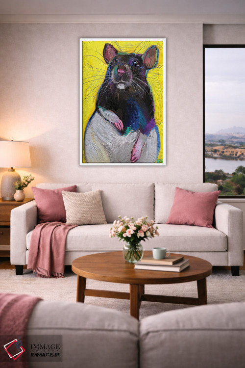 تابلو دکوراتیو موش بامزه روی زمینه زرد اثر رابرت فلپس - D3W