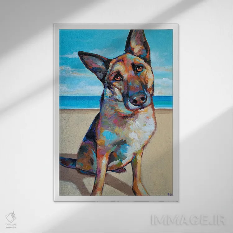 تابلو دکوراتیو ژرمن شپرد اثر رابرت فلپس - نمای قابدار سفید