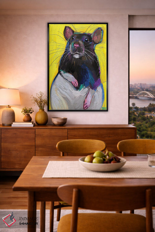 تابلو دکوراتیو موش بامزه روی زمینه زرد اثر رابرت فلپس - D6B