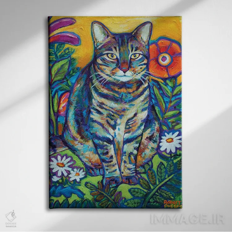 تابلو دکوراتیو گربه باغی اثر رابرت فلپس - نمای روبهرو روی دیوار