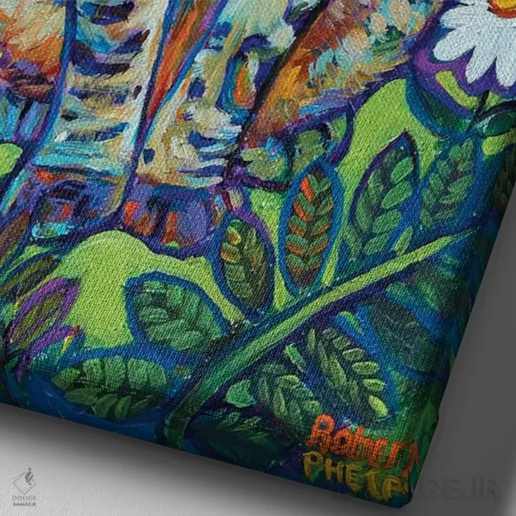 تابلو دکوراتیو گربه باغی اثر رابرت فلپس - نمای نزدیک بافت بوم