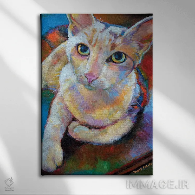 تابلو دکوراتیو گربه سفید اثر رابرت فلپس - نمای روبهرو روی دیوار