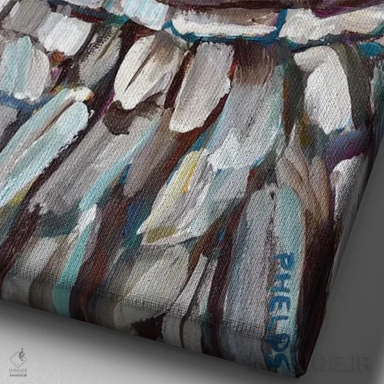 تابلو دکوراتیو جغد راه راه اثر رابرت فلپس - نمای نزدیک بافت بوم