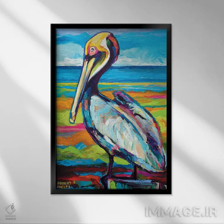 تابلو دکوراتیو پلیکان اثر رابرت فلپس - نمای قابدار مشکی