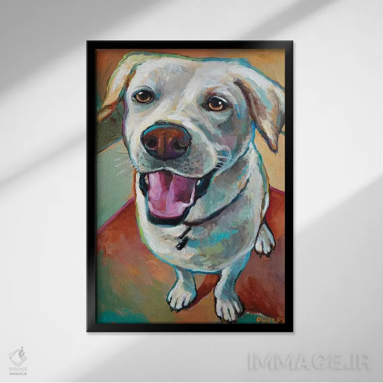 تابلو دکوراتیو لابرادور بلوند اثر رابرت فلپس - نمای قابدار مشکی