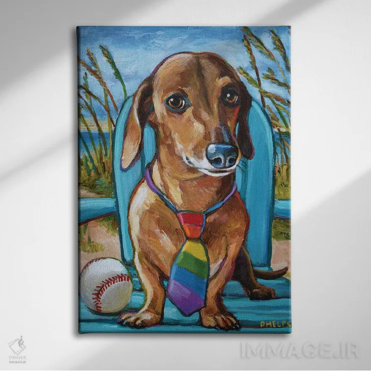 تابلو دکوراتیو داشهوند با کراوات اثر رابرت فلپس - نمای روبهرو روی دیوار