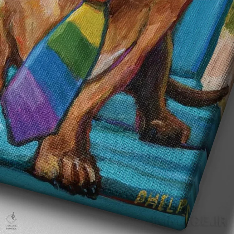 تابلو دکوراتیو داشهوند با کراوات اثر رابرت فلپس - نمای نزدیک بافت بوم