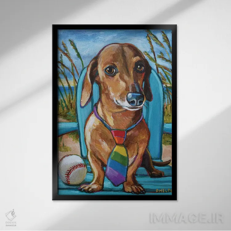 تابلو دکوراتیو داشهوند با کراوات اثر رابرت فلپس - نمای قابدار مشکی