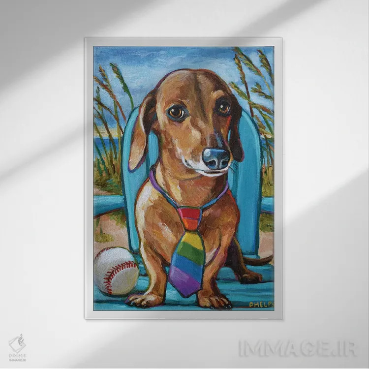 تابلو دکوراتیو داشهوند با کراوات اثر رابرت فلپس - نمای قابدار سفید