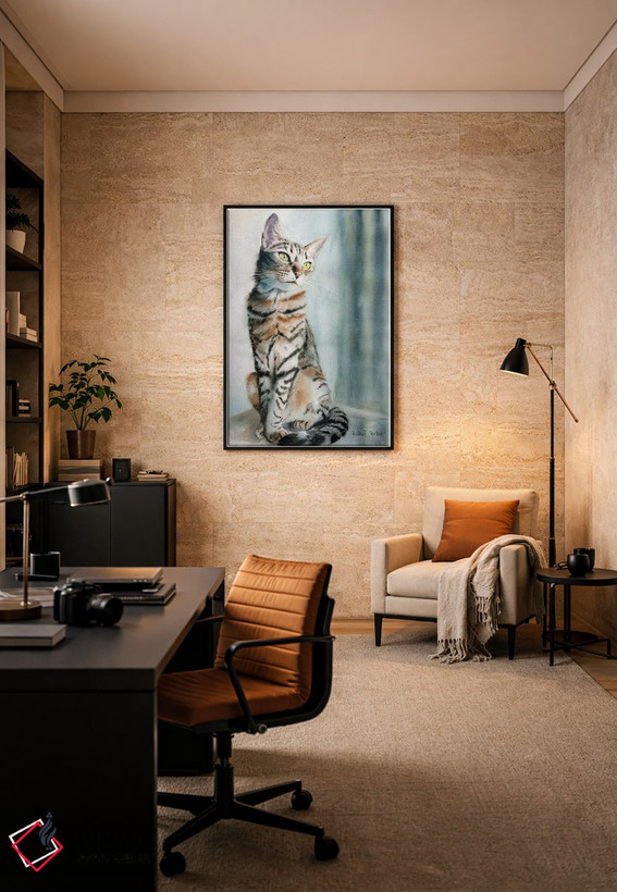 تابلو دکوراتیو تکیه گربه تبی اثر ریچل پارکر - D6B