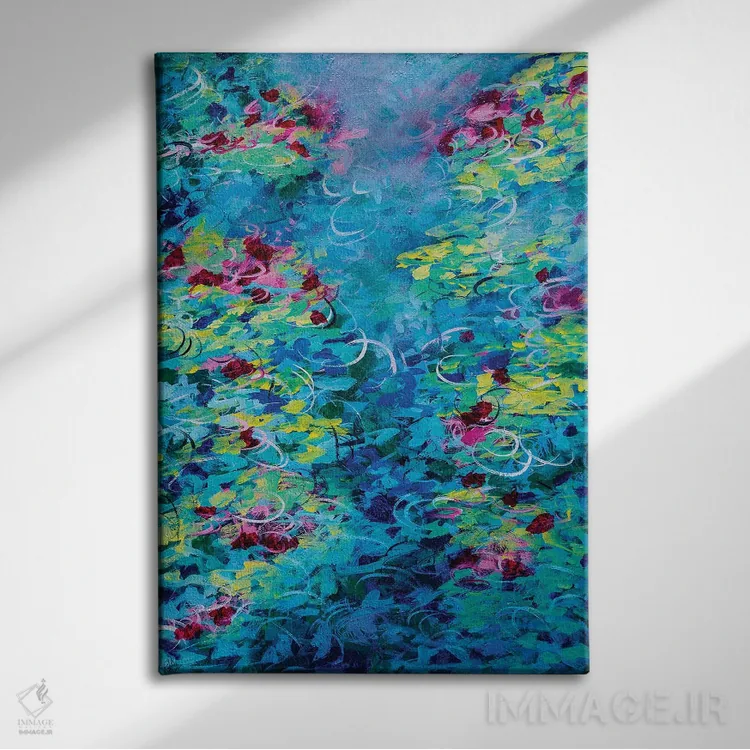 تابلو انتزاعی غرق در رویاپردازی اثر راکول میلر - نمای روبهرو روی دیوار