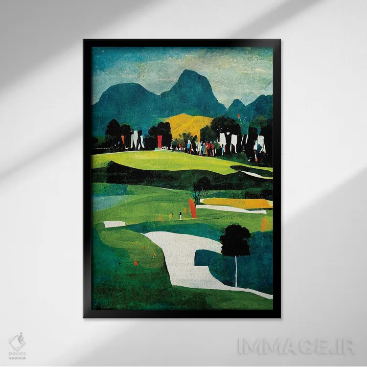 تابلو انتزاعی روی سبزه ۱ اثر ری پاورز - نمای قابدار مشکی