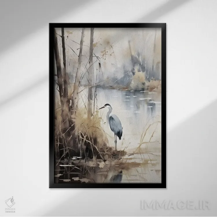 تابلو دکوراتیو حواصیل ها ۱۰ اثر ری پاورز - نمای قابدار مشکی