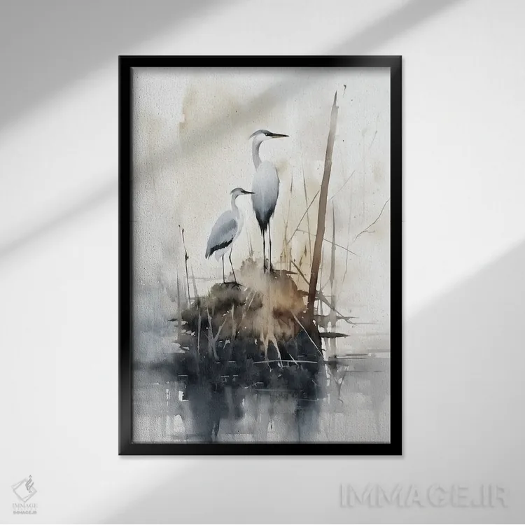 تابلو دکوراتیو حواصیل ها ۶ اثر ری پاورز - نمای قابدار مشکی