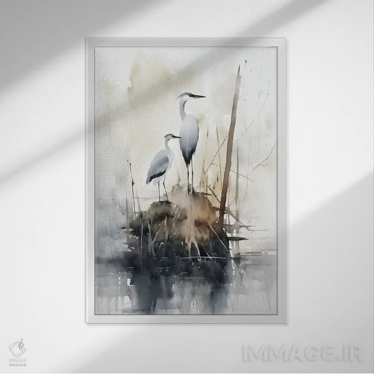 تابلو دکوراتیو حواصیل ها ۶ اثر ری پاورز - نمای قابدار سفید