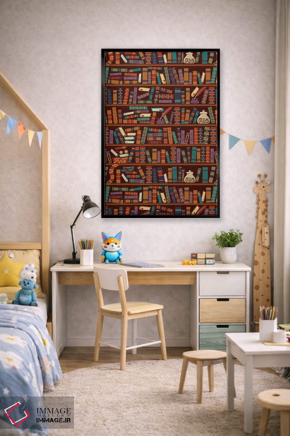 تابلو دکوراتیو قفسه کتاب اثر ریزا رودیل - D2B