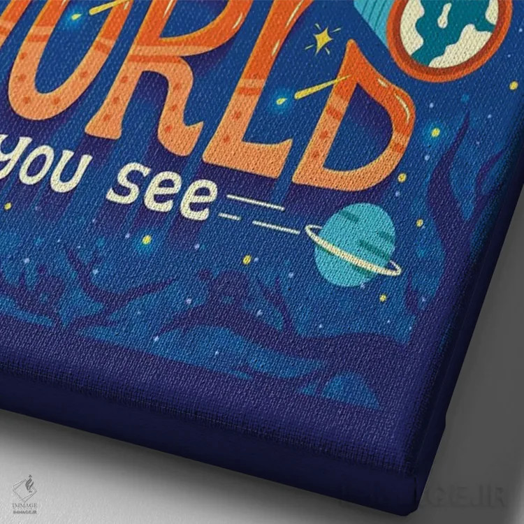 تابلو دکوراتیو همان جهان اثر ریزا رودیل - نمای نزدیک بافت بوم