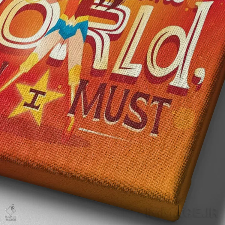 تابلو دکوراتیو زن شگفت انگیز از جهان دفاع می کند اثر ریزا رودیل - نمای نزدیک بافت بوم