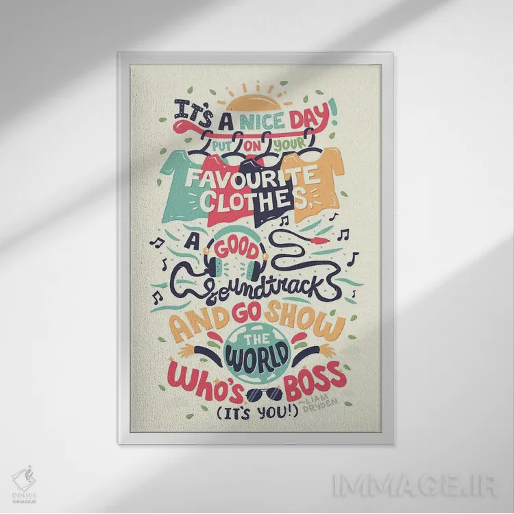 تابلو دکوراتیو نقل قول از لیام درایدن اثر ریزا رودیل - نمای قابدار سفید