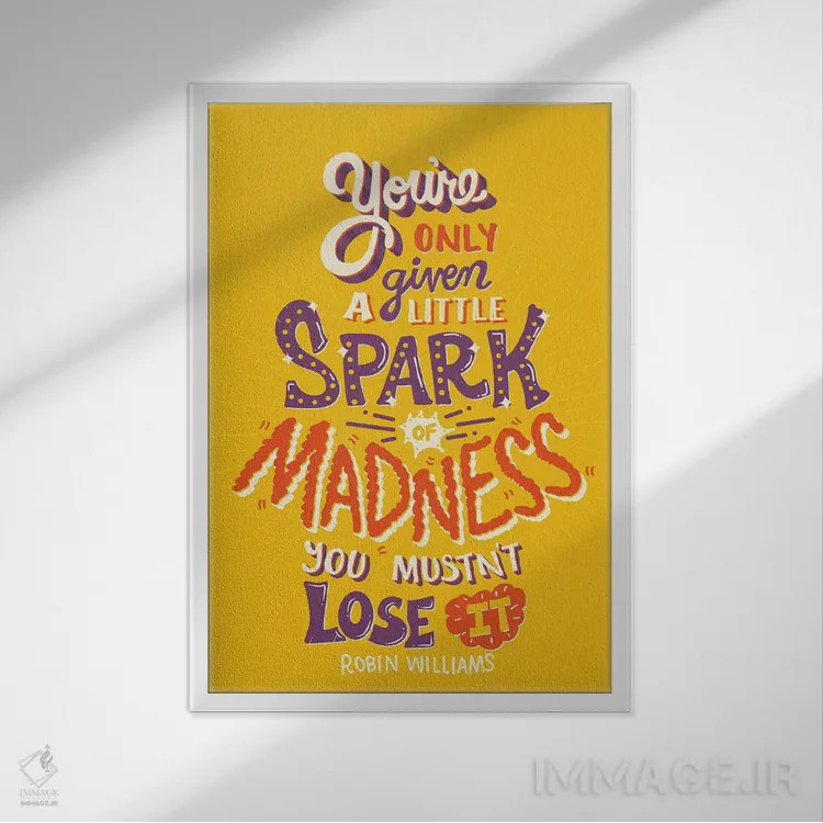 تابلو دکوراتیو جرقه جنون اثر ریزا رودیل - نمای قابدار سفید