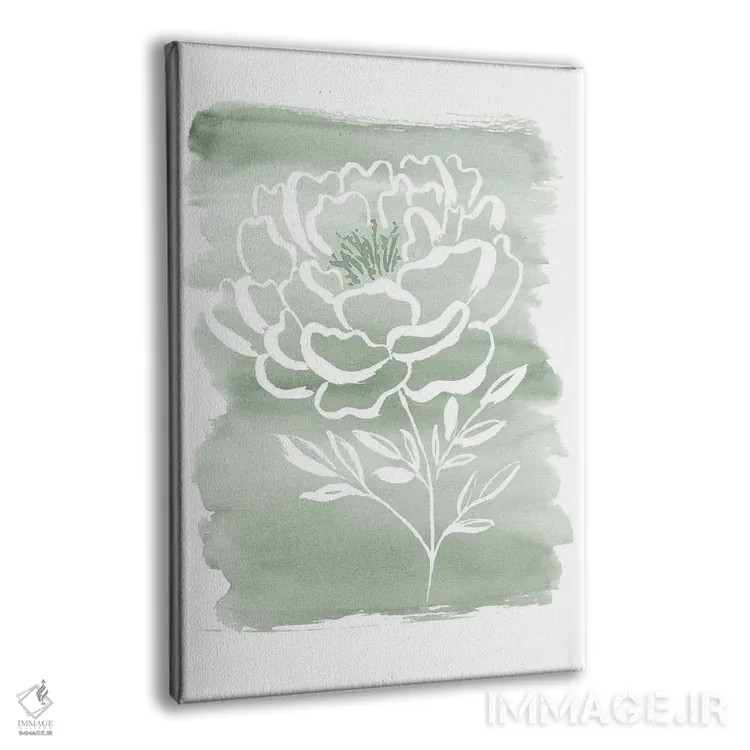 تابلو مینیمال گل صدتومانی و سبز مریم اثر سارا برنسون - نمای پرسپکتیو محصول