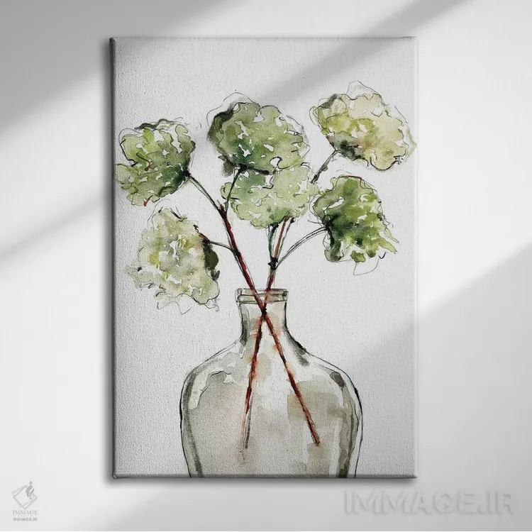 تابلو مدرن گلدان گیاهان سبز II اثر سارا برنسون - نمای روبهرو روی دیوار