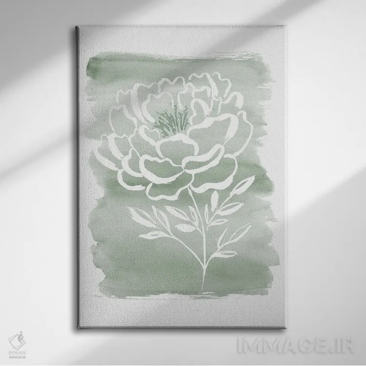 تابلو مینیمال گل صدتومانی و سبز مریم اثر سارا برنسون - نمای روبهرو روی دیوار