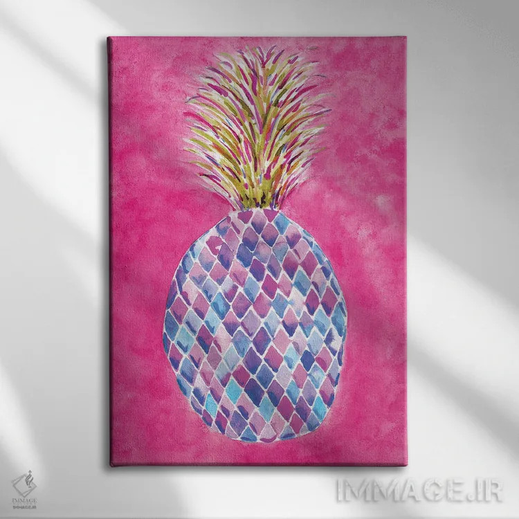 تابلو دکوراتیو آناناس صورتی اثر سارا برنسون - نمای روبهرو روی دیوار