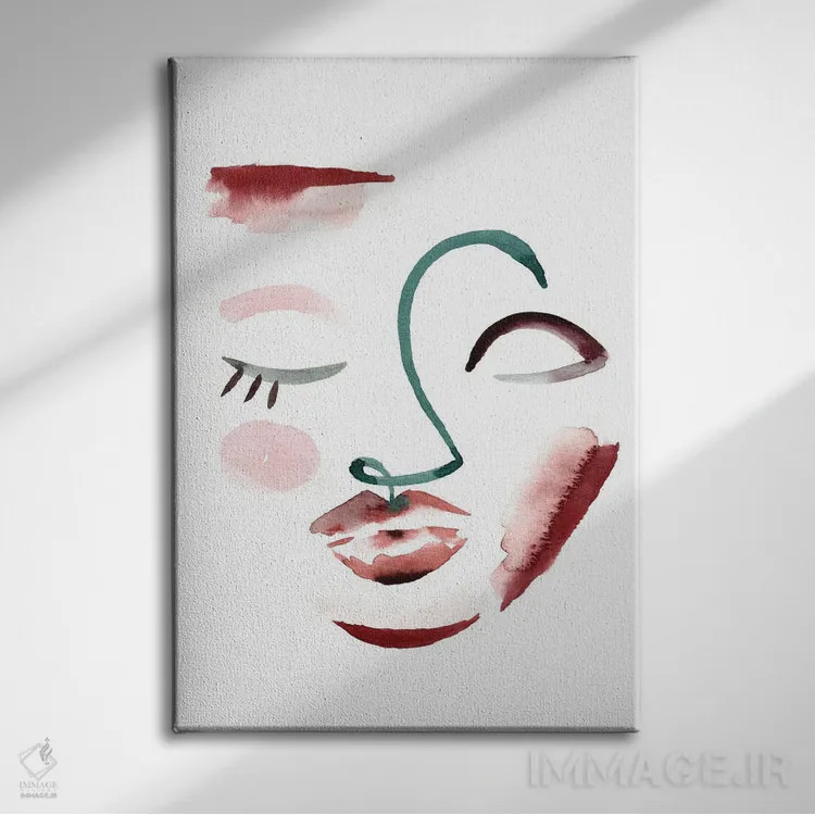 تابلو مینیمال صورت خطی طبیعی II اثر سارا برنسون - نمای روبهرو روی دیوار