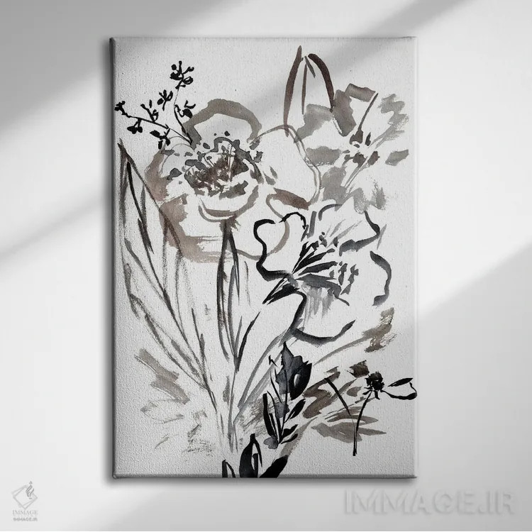 تابلو مینیمال گلسازی انتزاعی خنثی I اثر سارا برنسون - نمای روبهرو روی دیوار