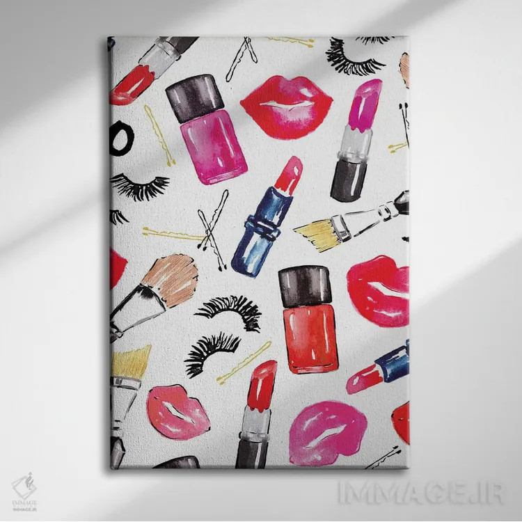 تابلو دکوراتیو لوازم آرایشی اثر سارا برنسون - نمای روبهرو روی دیوار