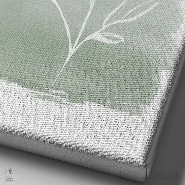 تابلو مینیمال گل صدتومانی و سبز مریم اثر سارا برنسون - نمای نزدیک بافت بوم