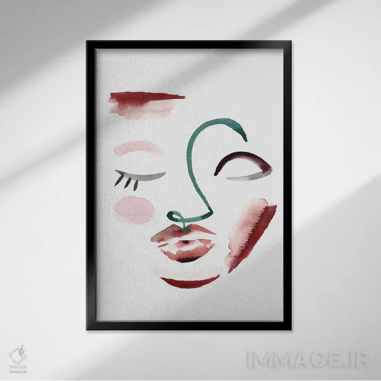 تابلو مینیمال صورت خطی طبیعی II اثر سارا برنسون - نمای قابدار مشکی