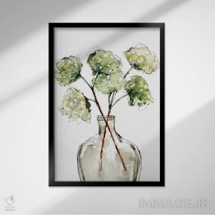 تابلو مدرن گلدان گیاهان سبز II اثر سارا برنسون - نمای قابدار مشکی