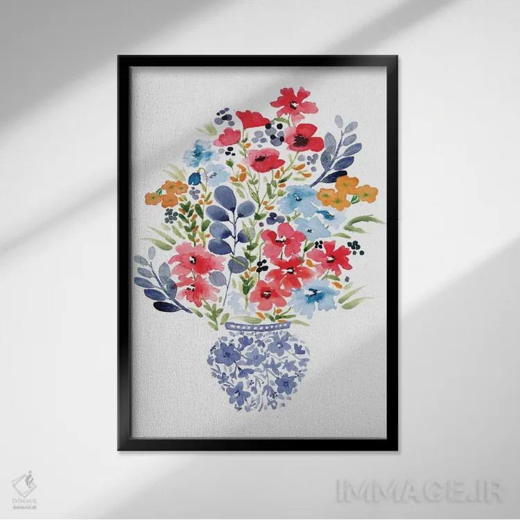 تابلو دکوراتیو گلچین چینی اثر سارا برنسون - نمای قابدار مشکی