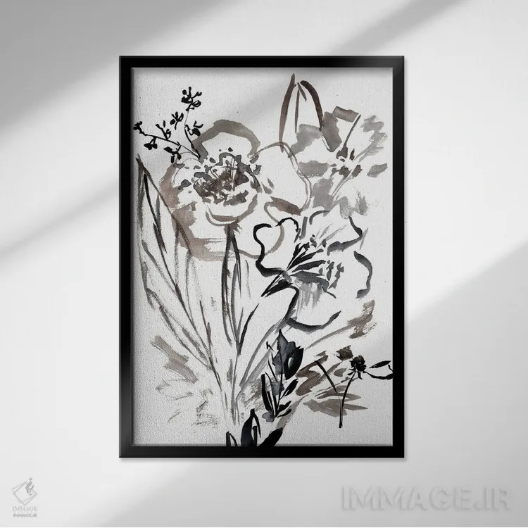 تابلو مینیمال گلسازی انتزاعی خنثی I اثر سارا برنسون - نمای قابدار مشکی