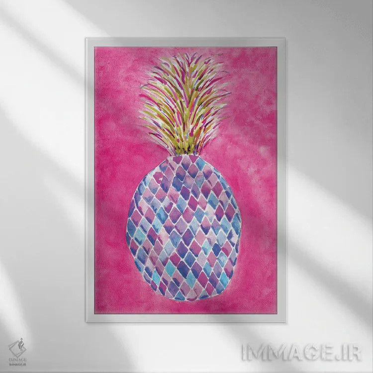 تابلو دکوراتیو آناناس صورتی اثر سارا برنسون - نمای قابدار سفید