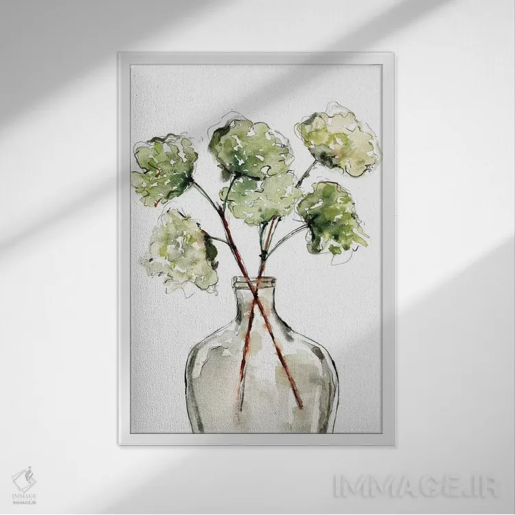 تابلو مدرن گلدان گیاهان سبز II اثر سارا برنسون - نمای قابدار سفید