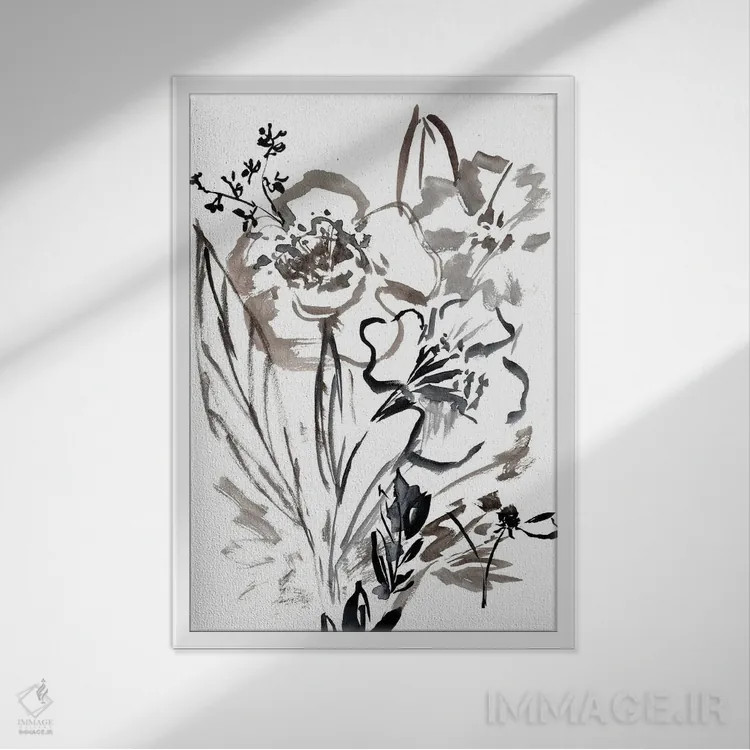 تابلو مینیمال گلسازی انتزاعی خنثی I اثر سارا برنسون - نمای قابدار سفید