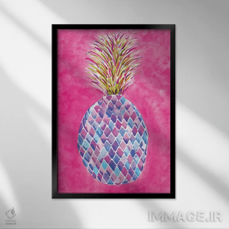 تابلو دکوراتیو آناناس صورتی اثر سارا برنسون - نمای قابدار مشکی