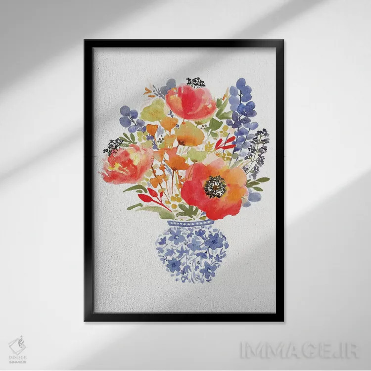 تابلو دکوراتیو شقایق چینی اثر سارا برنسون - نمای قابدار مشکی