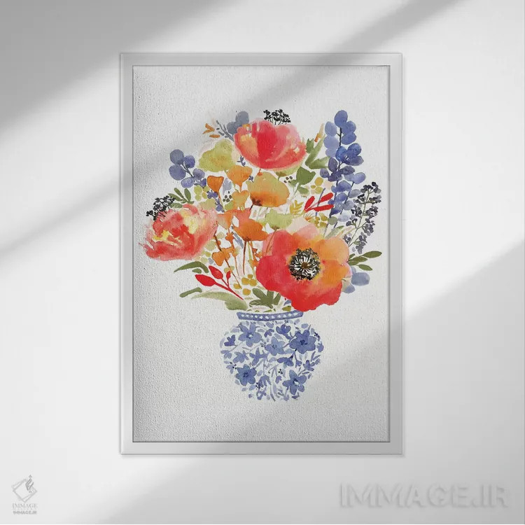 تابلو دکوراتیو شقایق چینی اثر سارا برنسون - نمای قابدار سفید