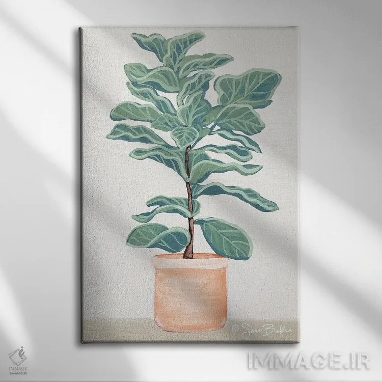 تابلو مینیمال انجیر برگ ویولونی اثر سارا بیکر - نمای روبهرو روی دیوار