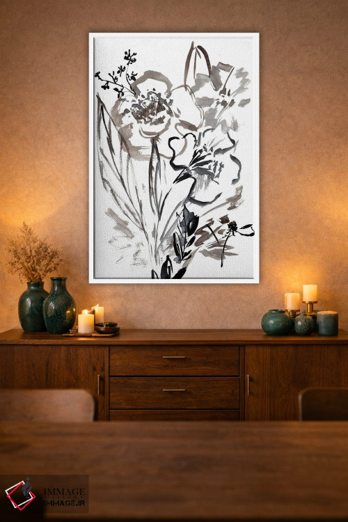 تابلو مینیمال گلسازی انتزاعی خنثی I اثر سارا برنسون - D1W